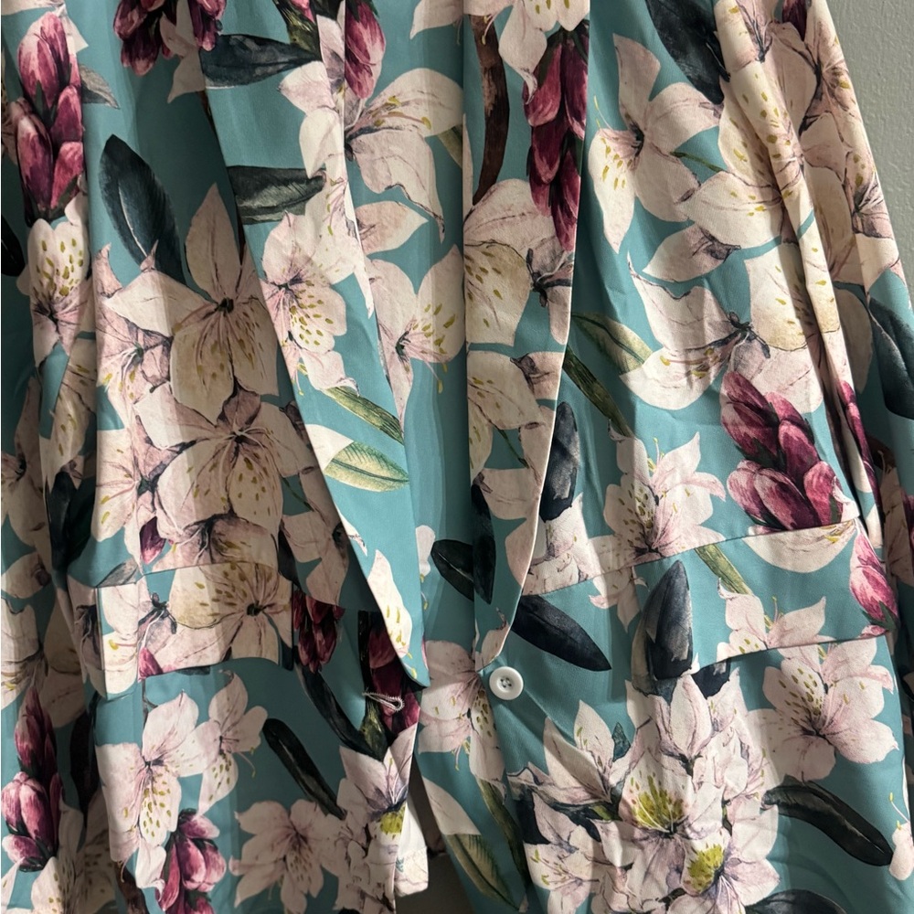 SHEIN Floral Blazer and pant suit with Teal and Pink Accents - Picture 6 of 8